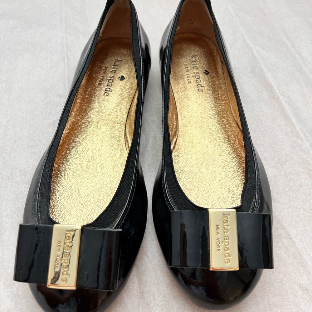 Kate Spade New York Black Leather Ballet Flat Women’s Shoes Sz 6 Gold